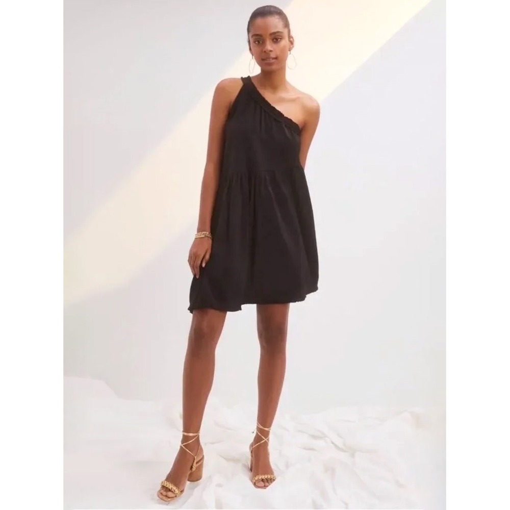 Anthropologie Black One Shoulder Ruffle Asymmetrical Mini Dress Medium